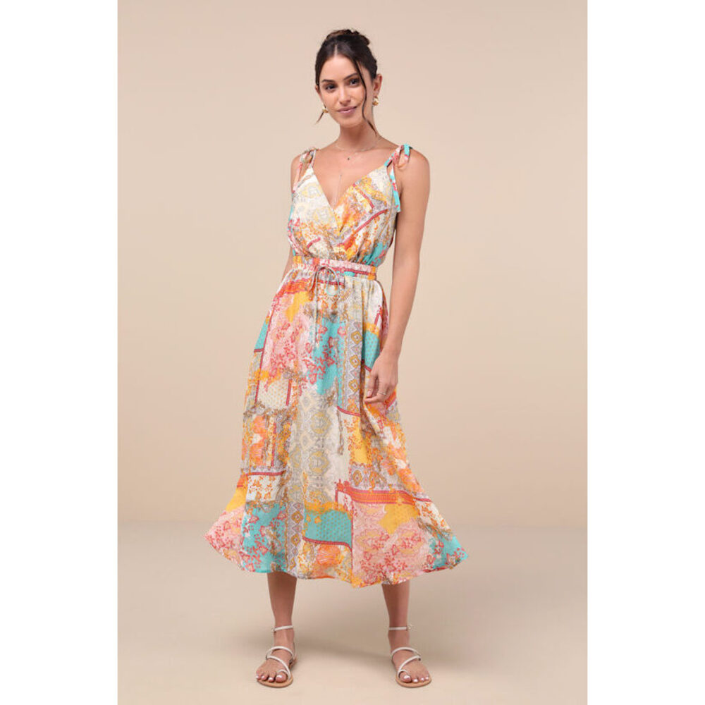 Lulus Charming Cuteness Multi Paisley Print Tie-strap Midi Dress Other - Size S